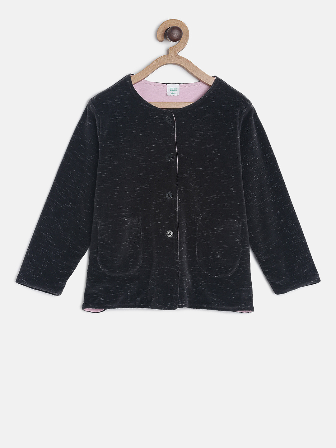 MINI KLUB Girls Black Solid Open Front Jacket