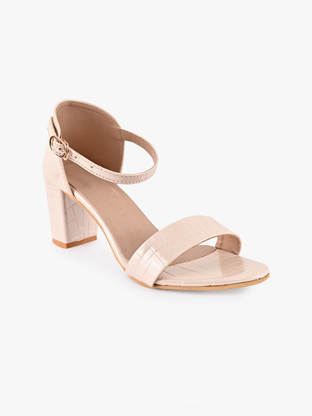 BuckleUp Women Peach-Coloured Textured Block Heels