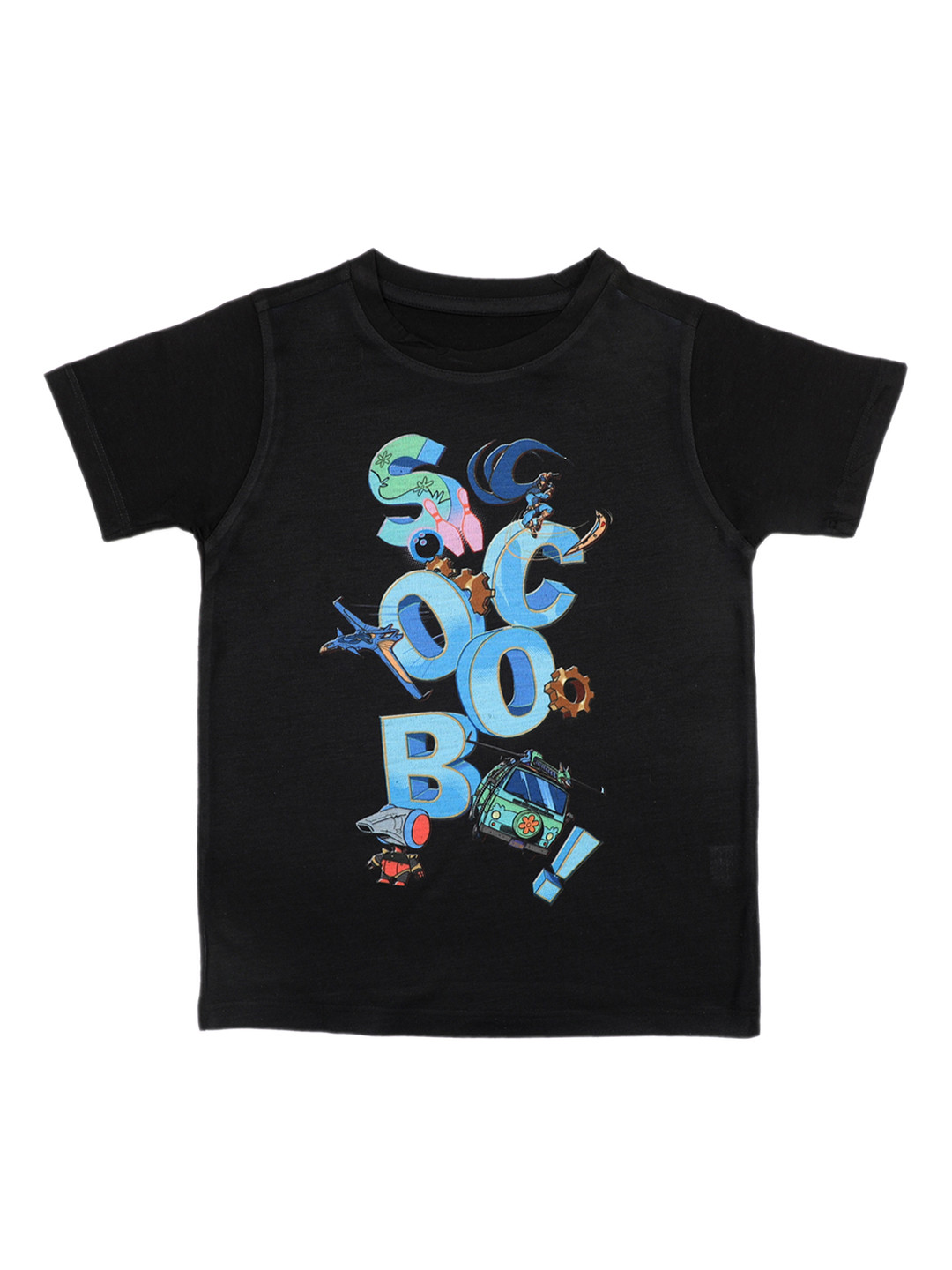 Scooby-Doo Boys Black & Blue Printed Round Neck T-shirt