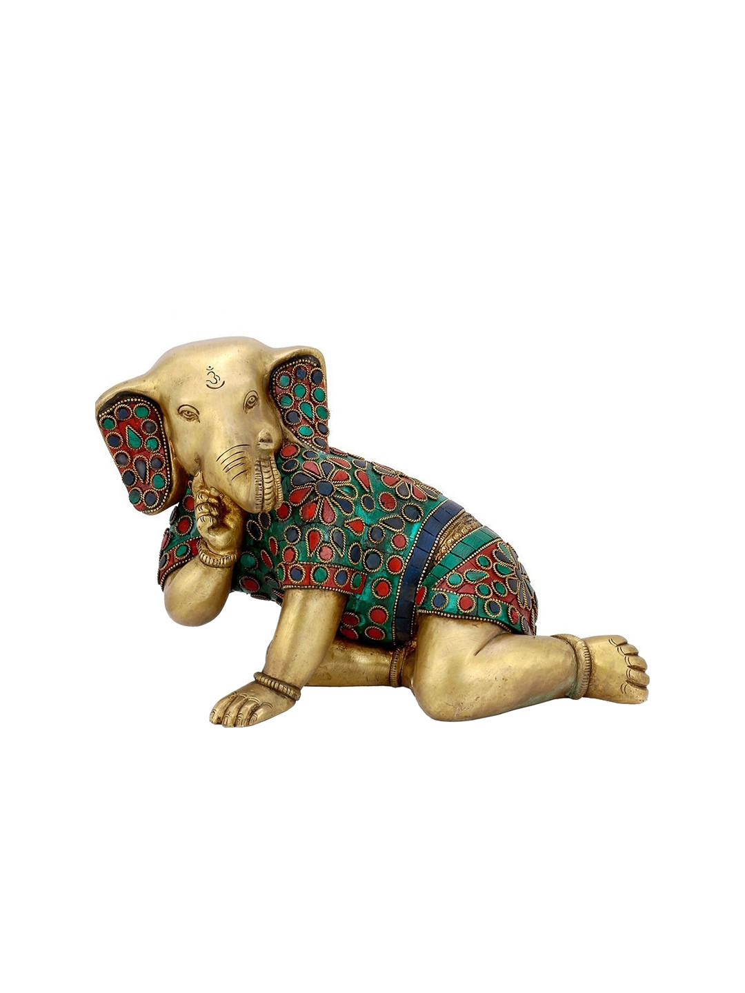 CraftVatika Baby Ganesha Gold Brass Metallic Prayer Room Small Showpiece - 7 Inches