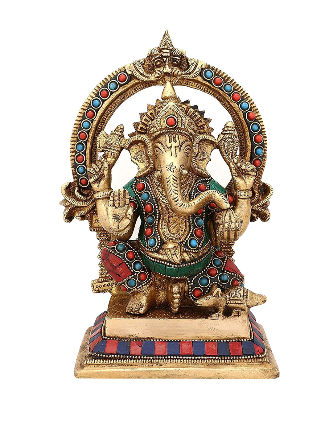 CraftVatika Ganesh Gold Brass Metallic Prayer Room Hand Made Small Showpiece - 8.5 Inches