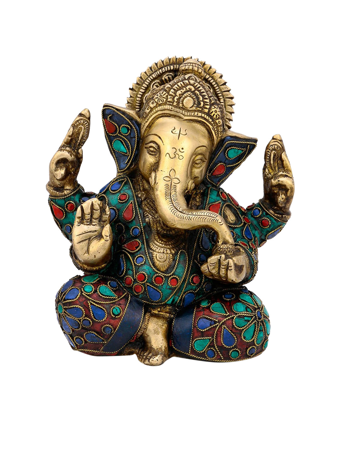 CraftVatika Ganesha Gold Brass Metallic Prayer Room Small Showpiece - 6.7 Inches