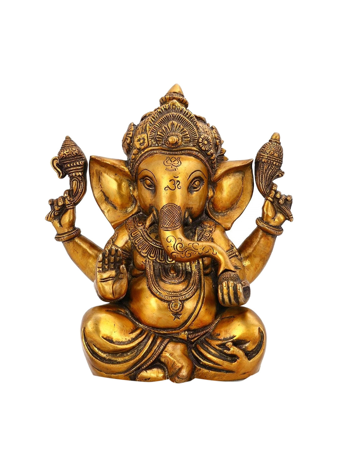 CraftVatika Ganesha Gold Brass Metallic Living Room Medium Showpiece - 9.5 Inches