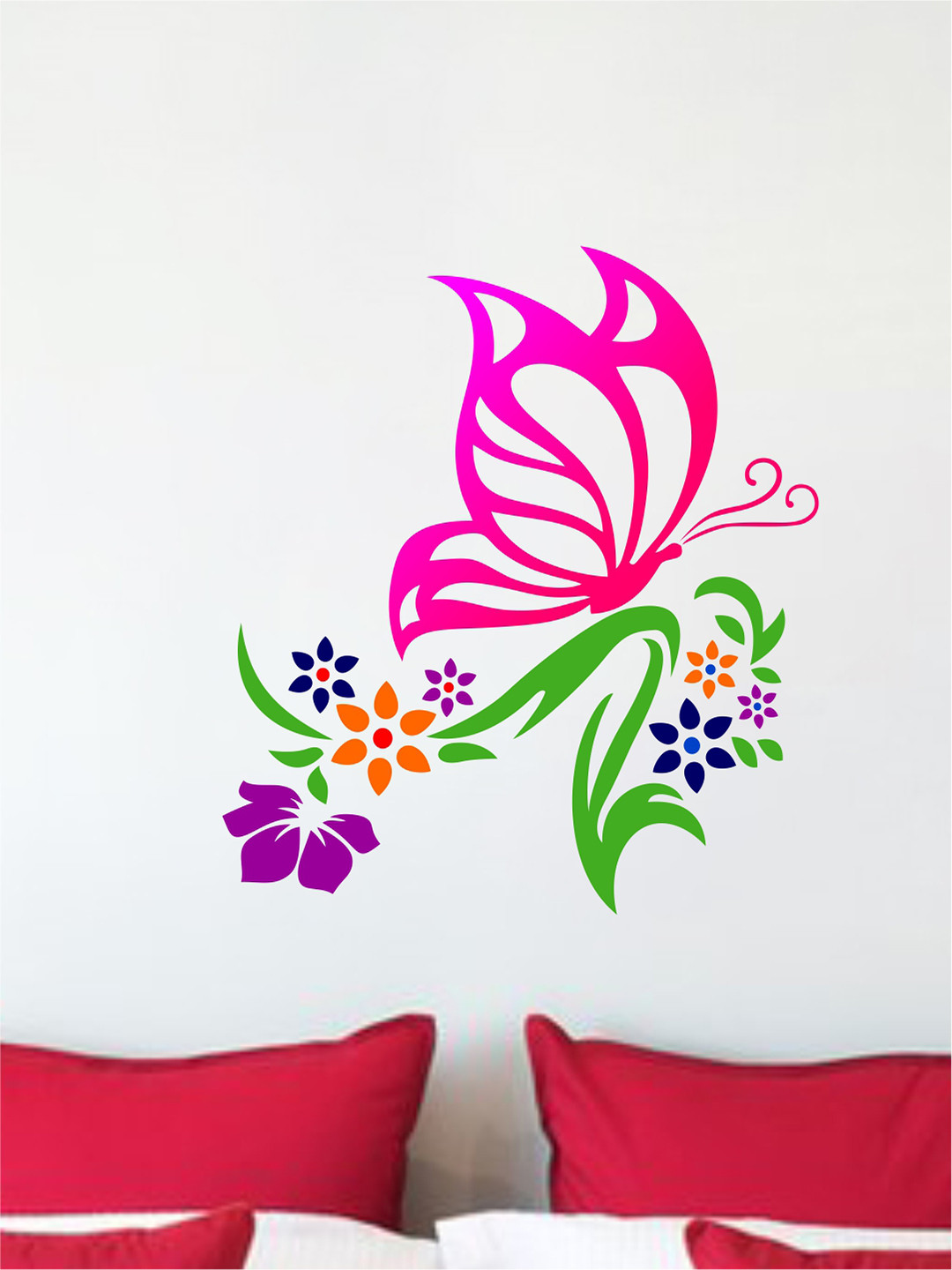rawpockets Multicolour PVC Floral Art With Butterfly Wall Sticker 45x50