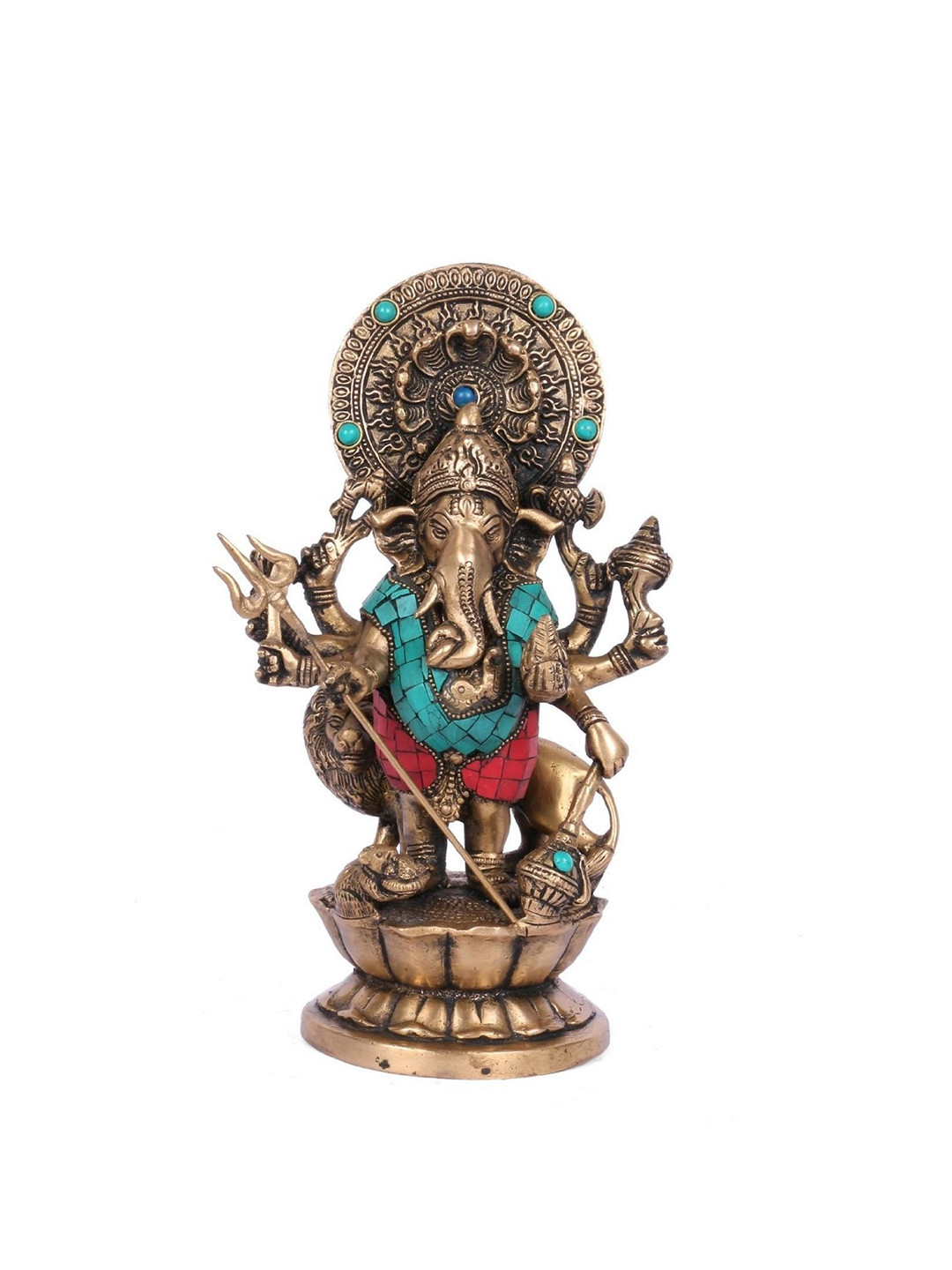 CraftVatika Kana Drishta Ganapathi Gold Brass Metallic Prayer Room Medium Showpiece - 11 Inches