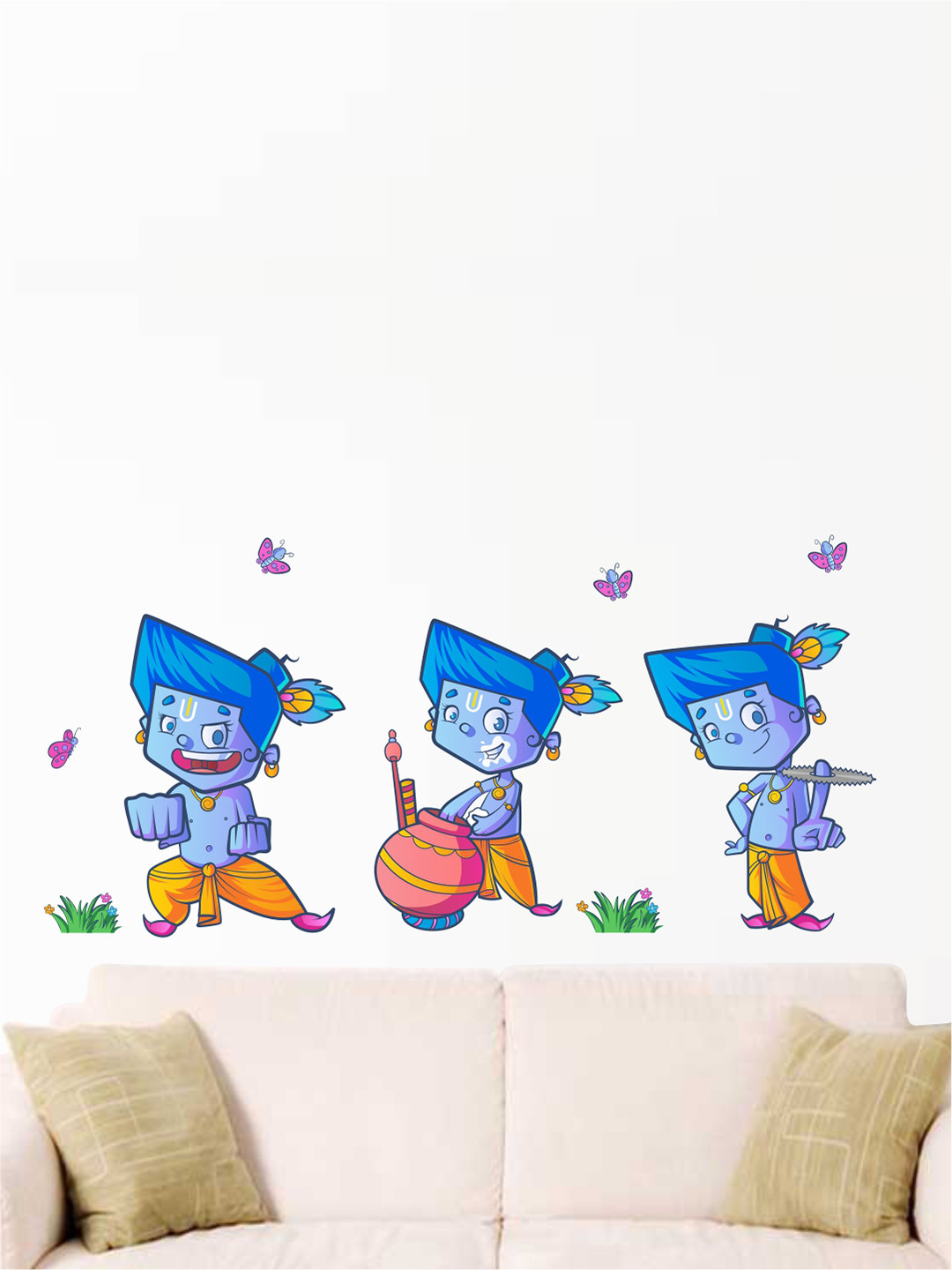 rawpockets Multicoloured Baby Krishna with Flute PVC Vinyl Wall Stickers