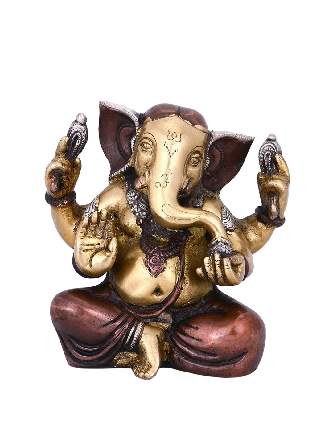 CraftVatika Jolly Ganesha Gold Brass Metallic Prayer Room Small Showpiece - 5.5 Inches