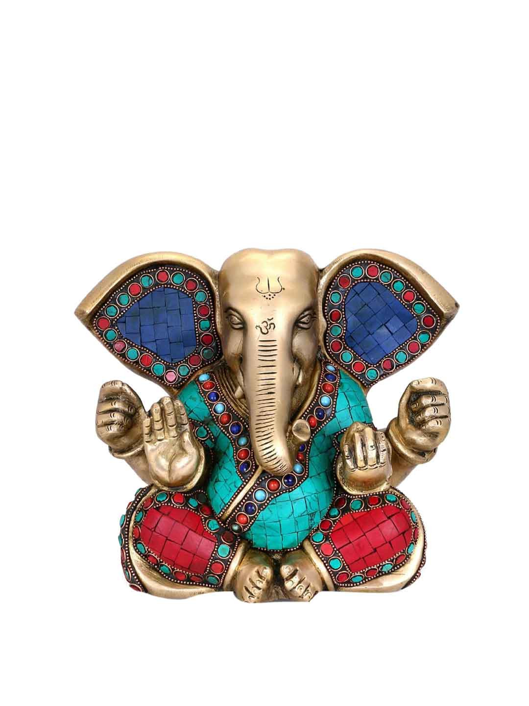 CraftVatika Lord Ganesh Gold Brass Metallic Prayer Room Small Showpiece - 8 Inches