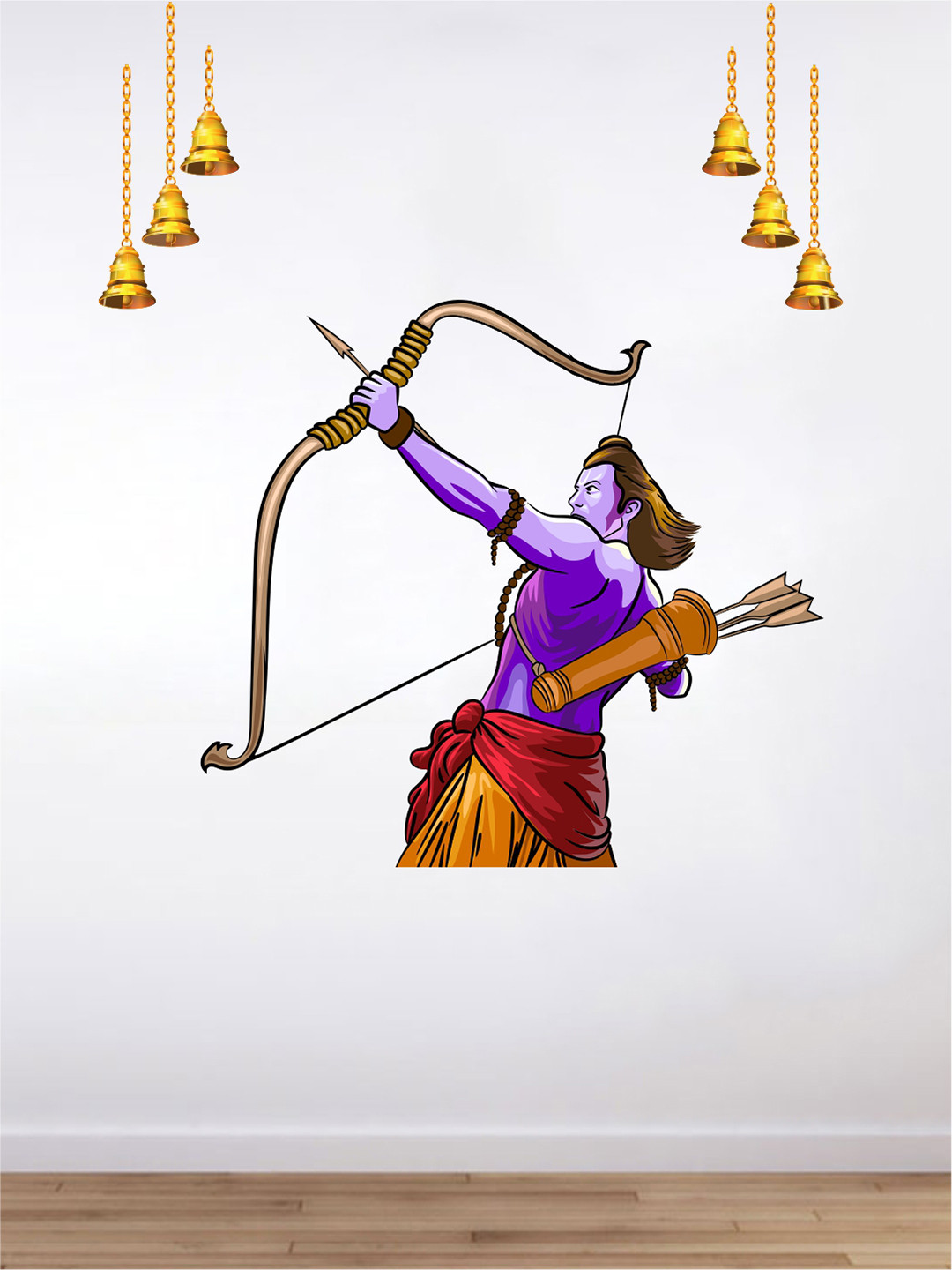 rawpockets Multicoloured Lord Sri Ram Bow and Arc Wall Stickers