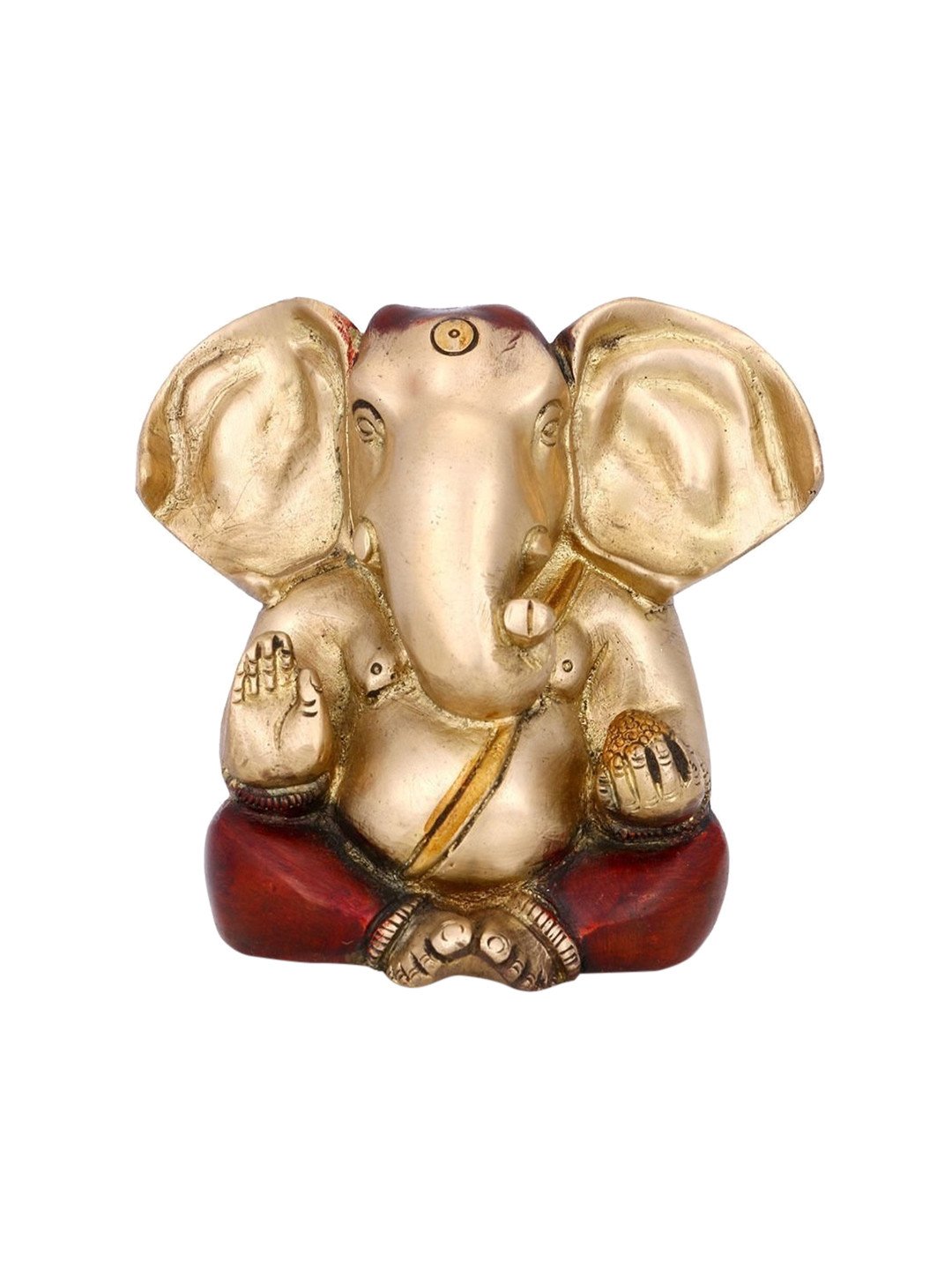 CraftVatika God Ganesh Gold Brass Metallic Prayer Room Small Showpiece - 5 Inches