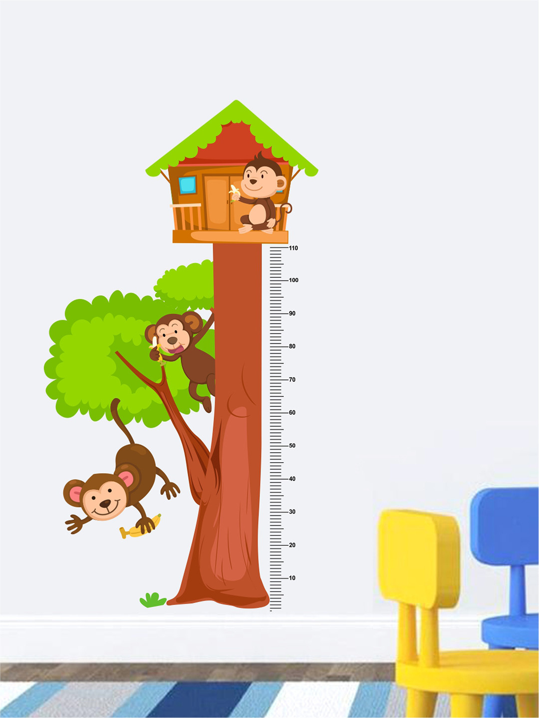 rawpockets Green And Brown Size Chart With Monkeys Printed Wall Sticker