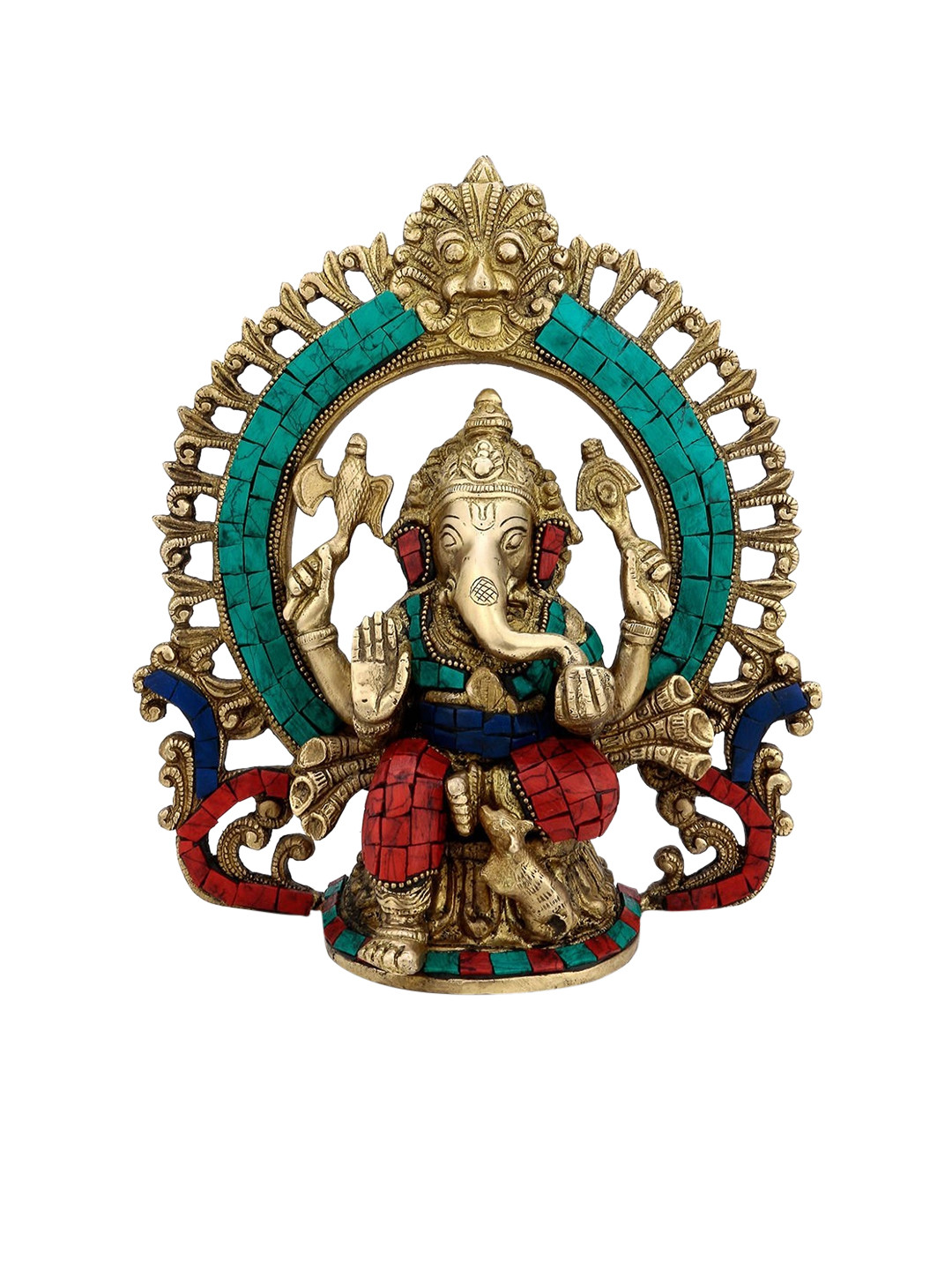 CraftVatika Ganesha Gold Brass Metallic Prayer Room Medium Showpiece - 9 Inches
