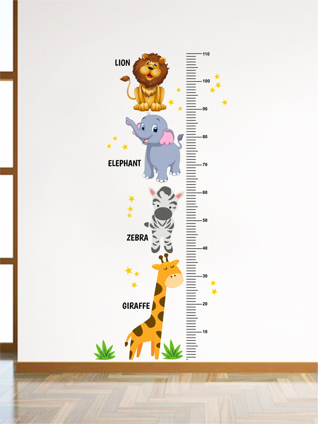 rawpockets Multicoloured Size Chart With Animals Wall Stickers