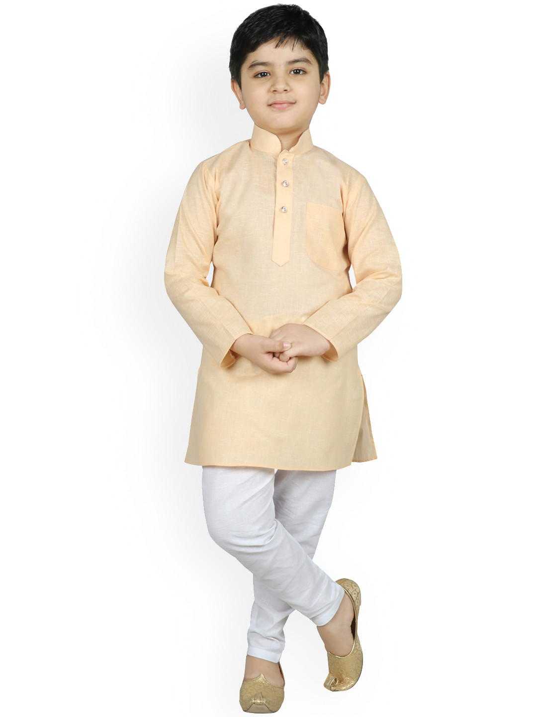 SG YUVRAJ Boys Cream & White Solid Kurta with Churidar