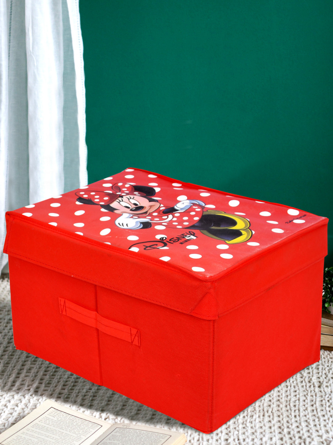 Kuber Industries Red Disney Minnie Mouse Printed Foldable Wardrobe Organiser Box With Lid