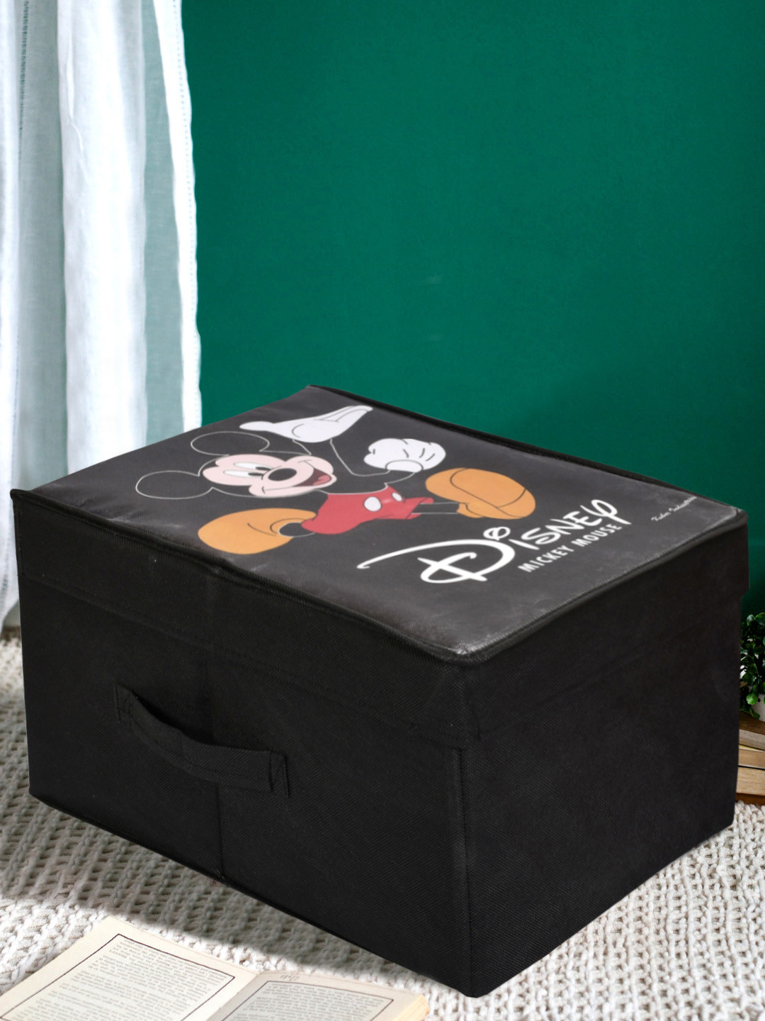 Kuber Industries Black Printed Foldable Wardrobe Organiser Box With Lid