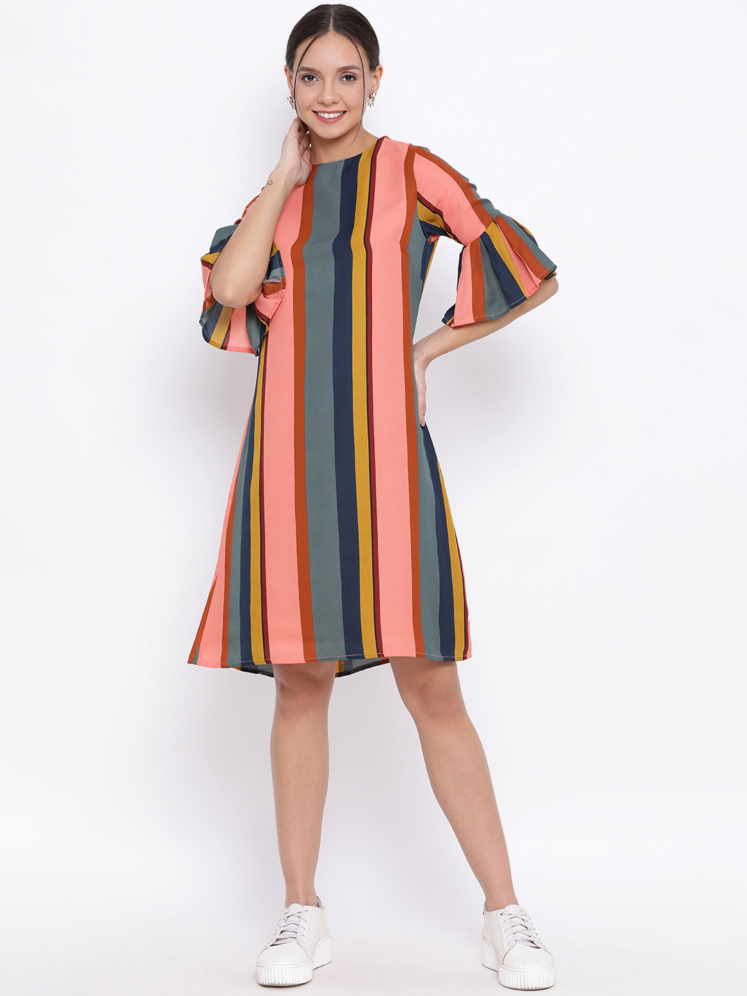 Crimsoune Club Women Multicoloured Striped T-shirt Dress