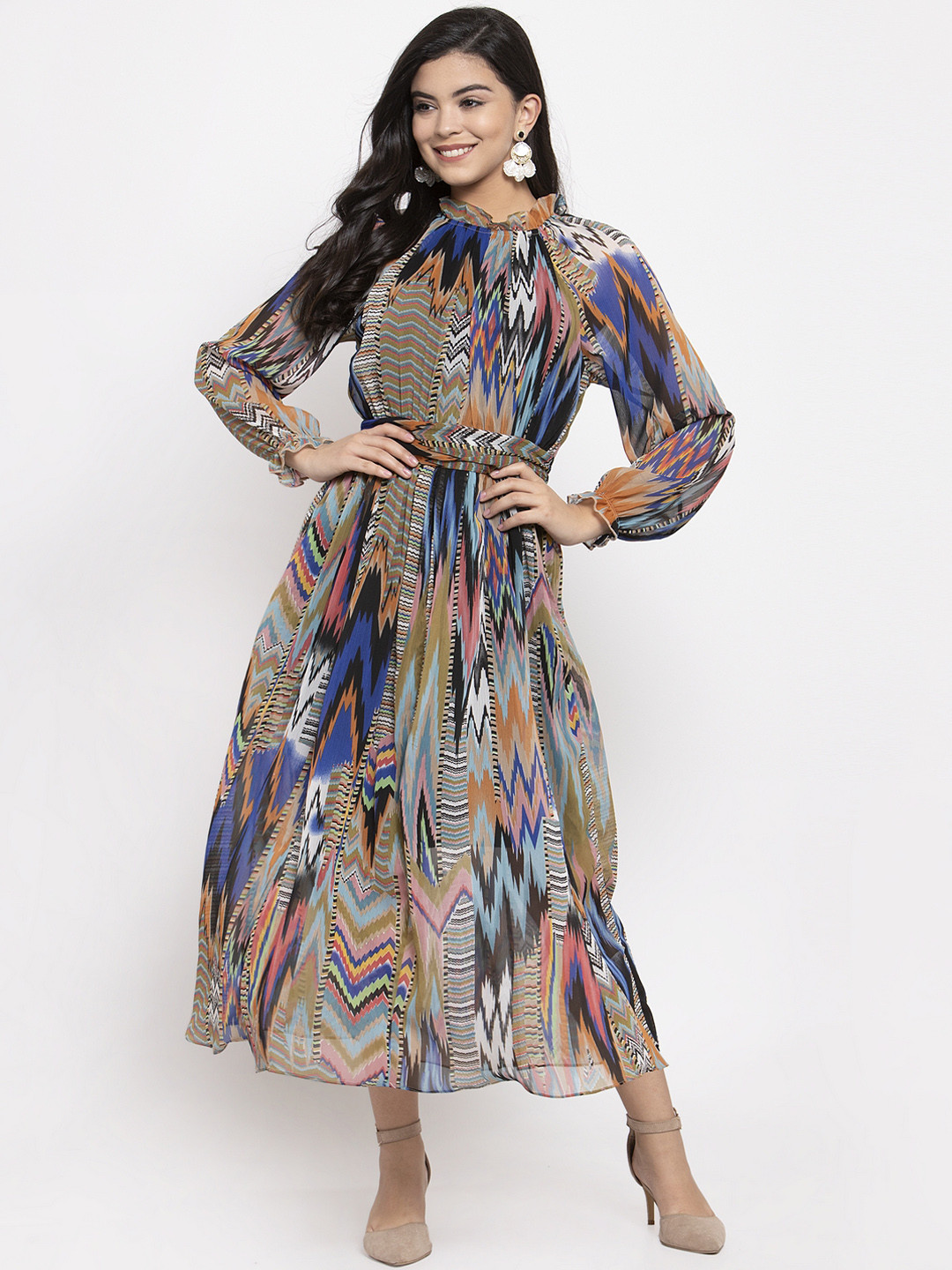 KASSUALLY Multicoloured Abstract Printed Fit and Flare Dress