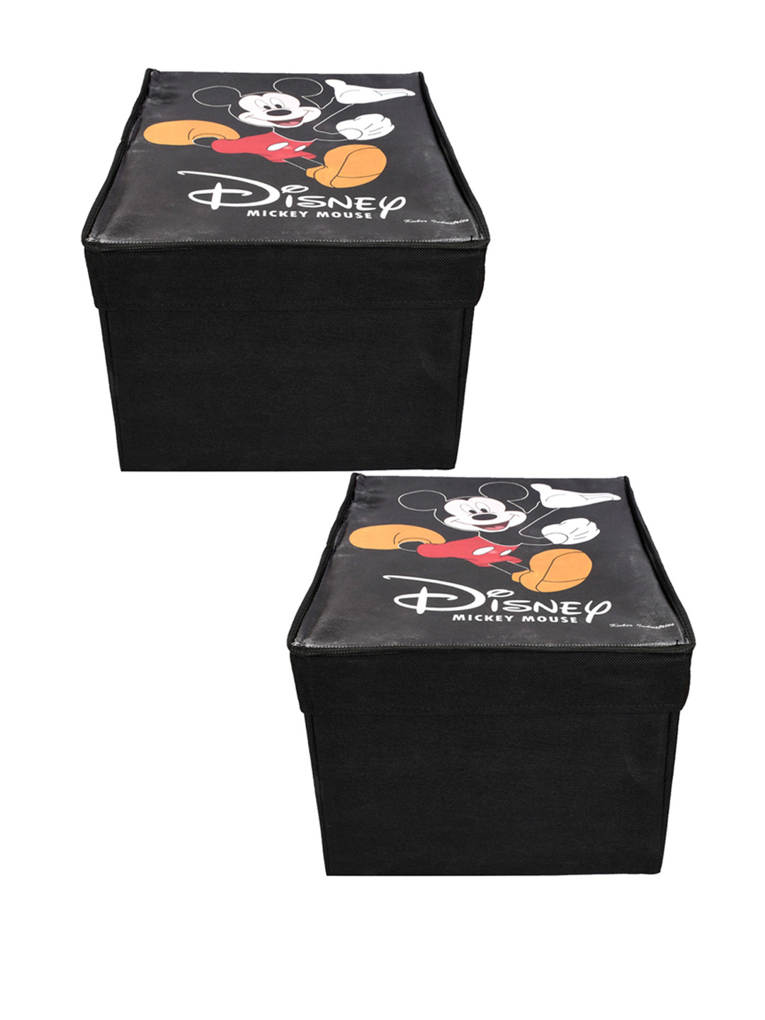 Kuber Industries Set of 2 Black Printed Foldable Wardrobe Organiser Boxes With Lids