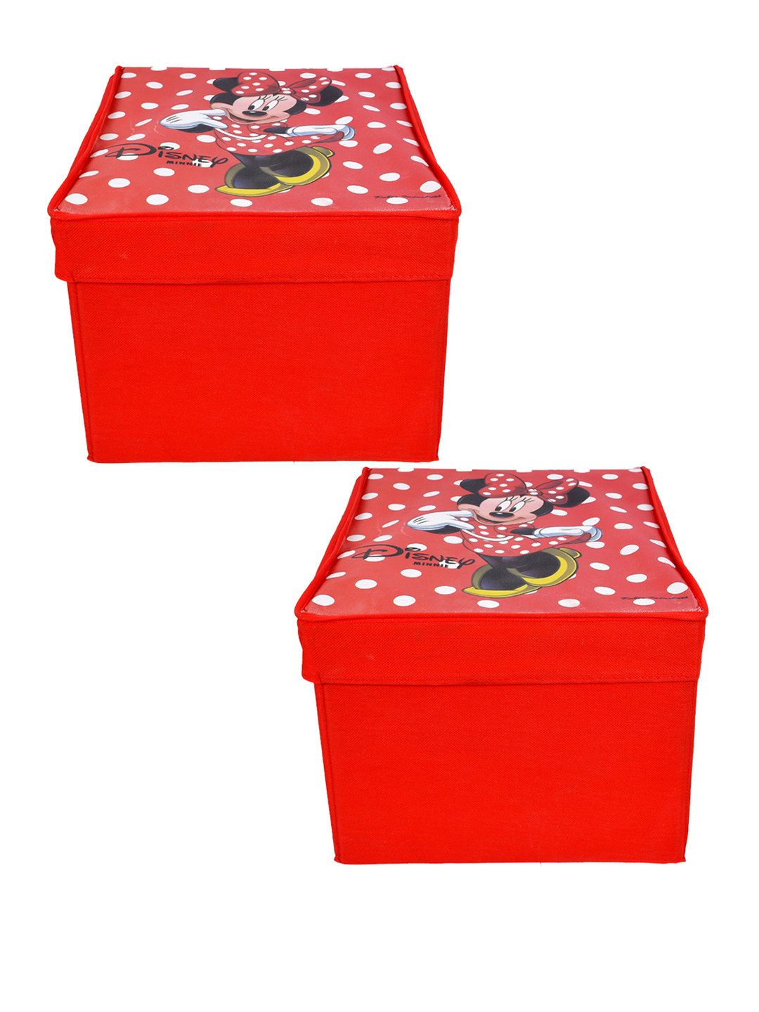 Kuber Industries Set of 2 Red & White Printed Foldable Wardrobe Organiser Boxes with Lids
