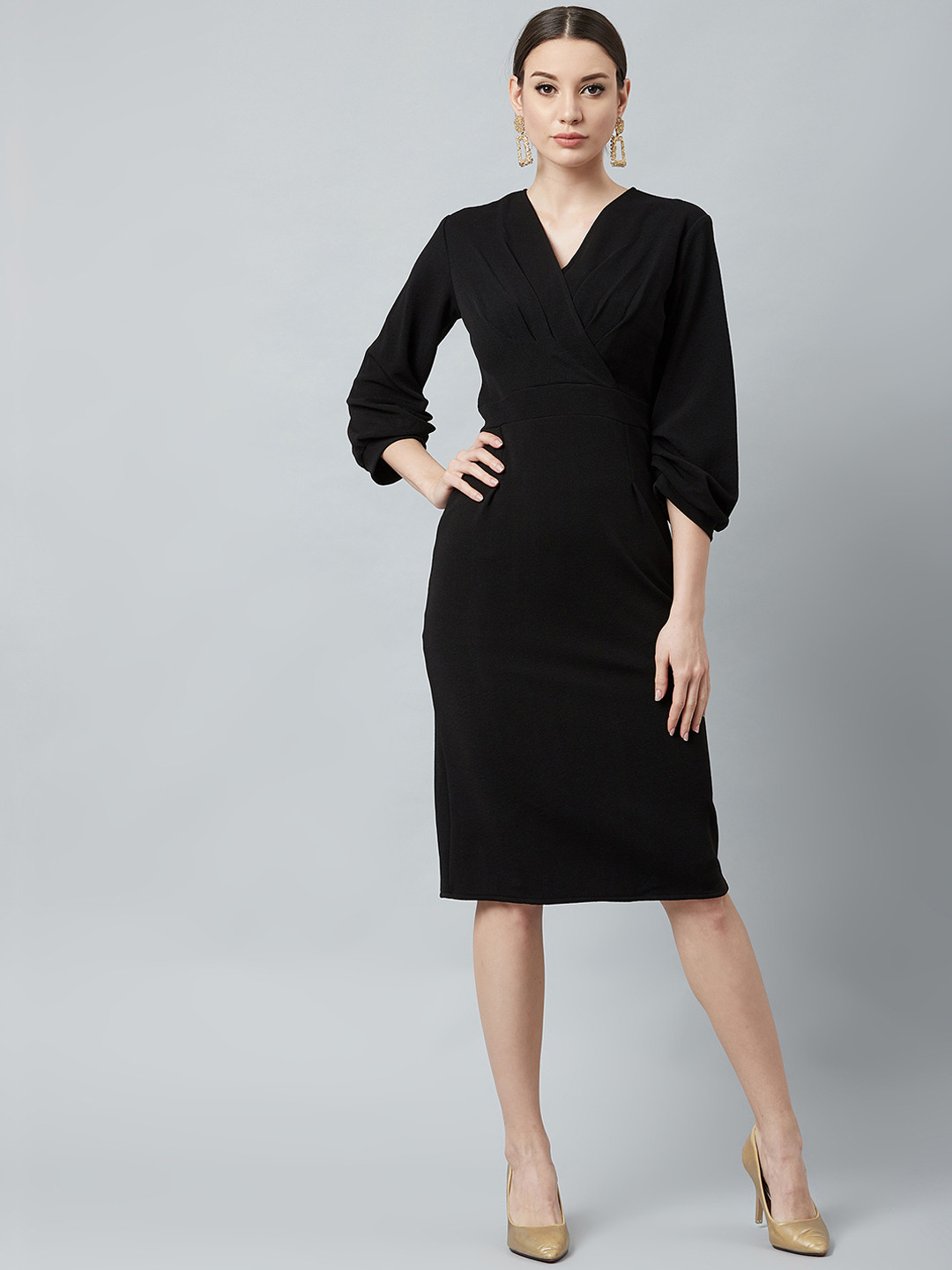Athena Black V-Neck Sheath Dress