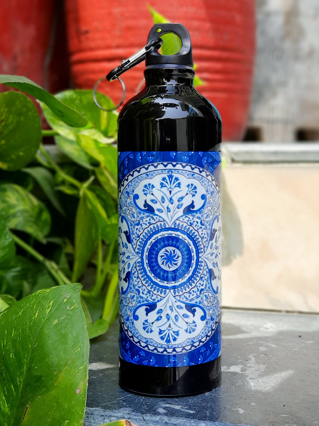 KOLOROBIA Black Floral Aluminium Spill Proof Sipper - 750ml