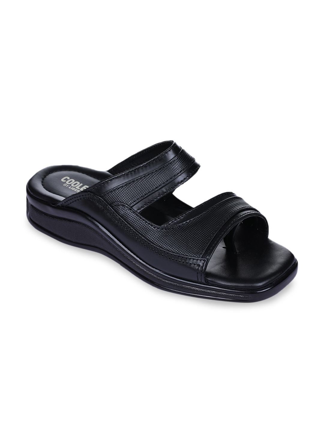 Liberty Men Black Leather Comfort Sandals