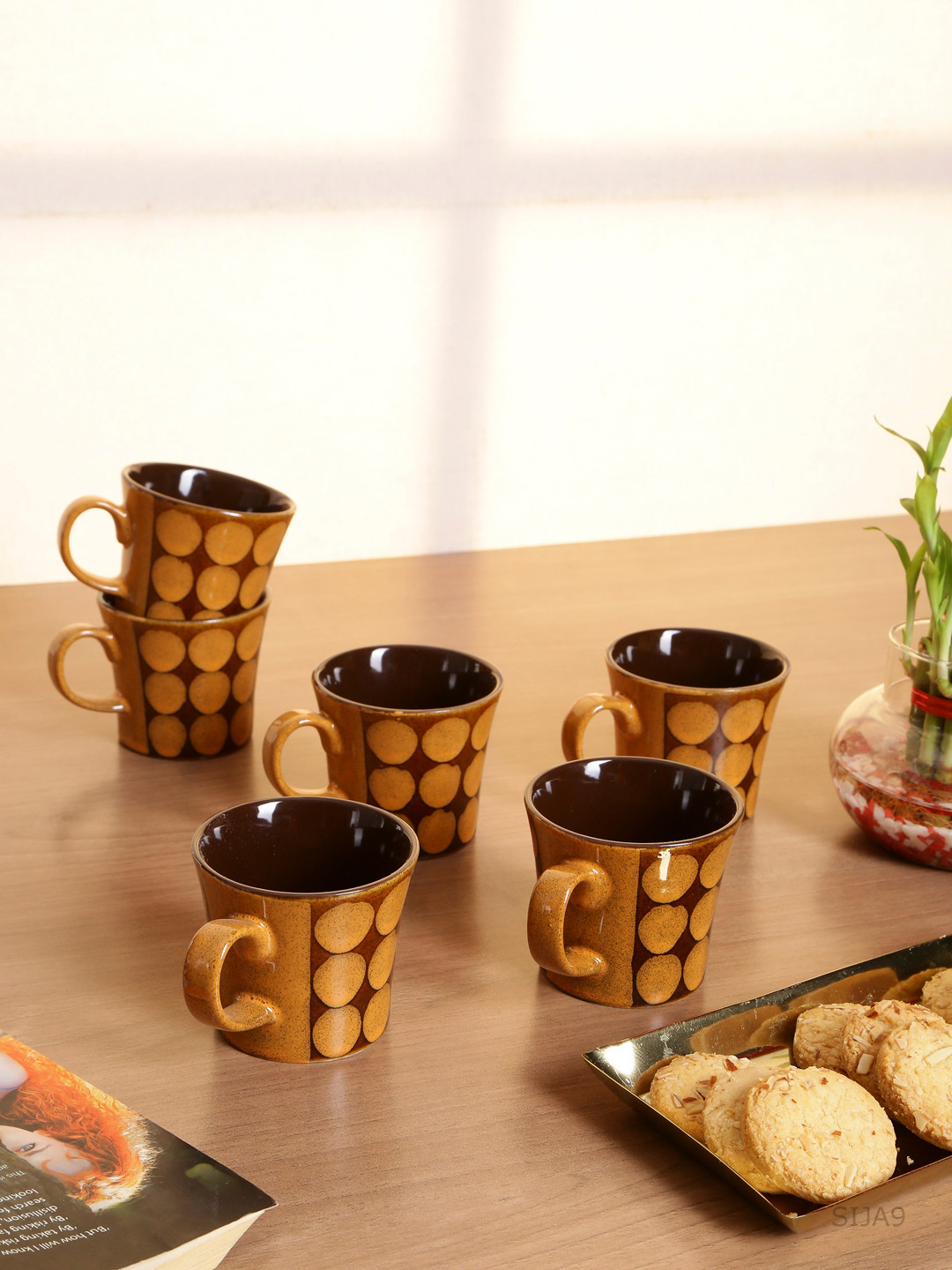 GOODHOMES Brown Conversational Stoneware Handmade 6 Piece Mugs-140ml
