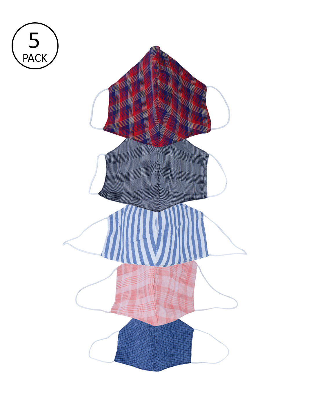 Be Indi Unisex Pack of 5 Pcs Multicoloured Reusable 3-Ply Protective Outdoor Masks