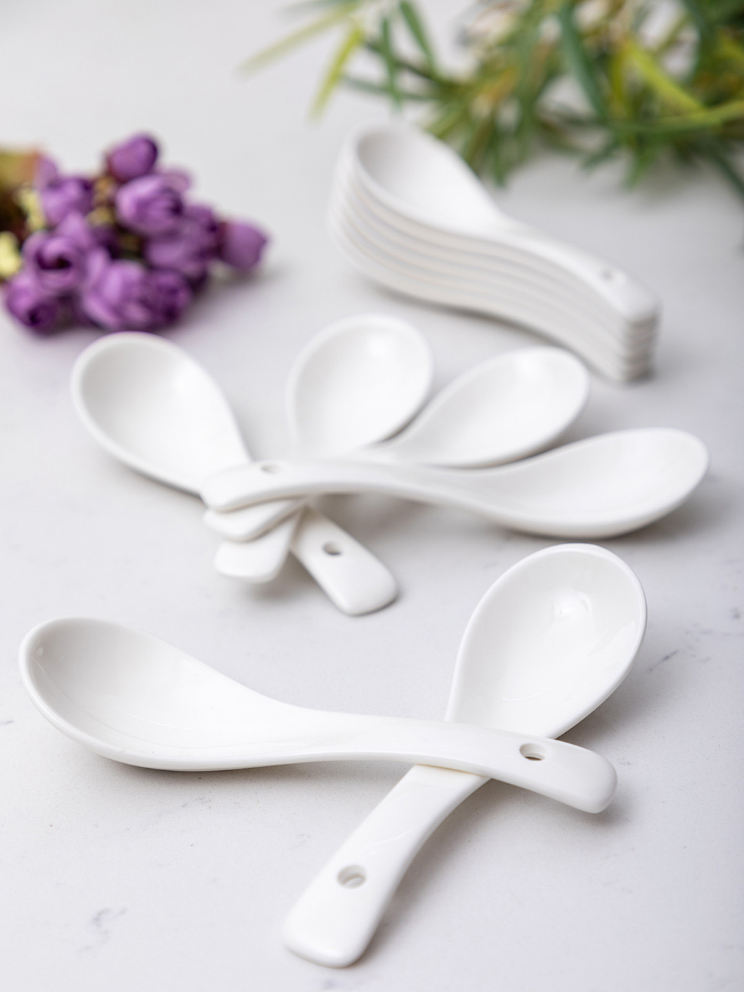 GOODHOMES Set Of 12 White Solid Porcelain Spoons