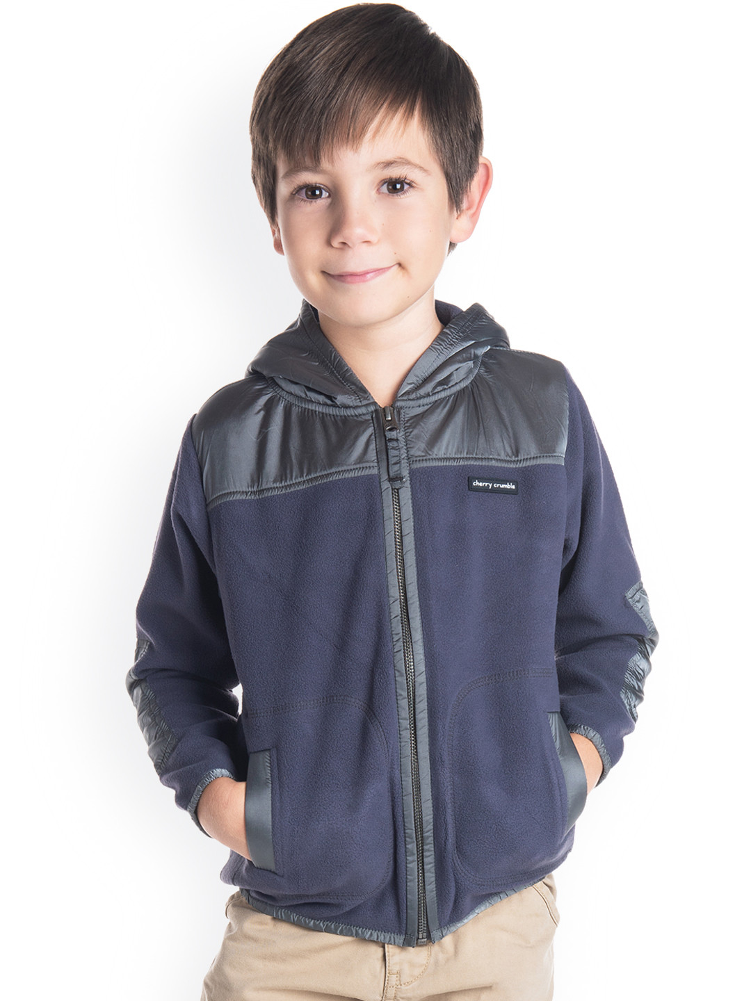 Cherry Crumble Boys Grey & Blue Solid Bomber Jacket