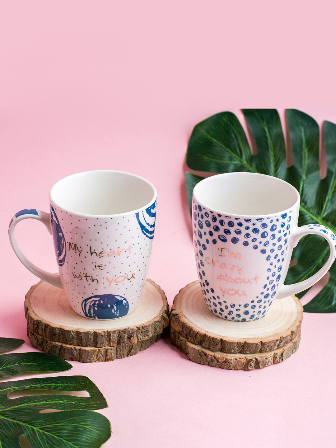 Art Street White Typography Ceramic Microwave Safe 2 Piece Cups-350ml