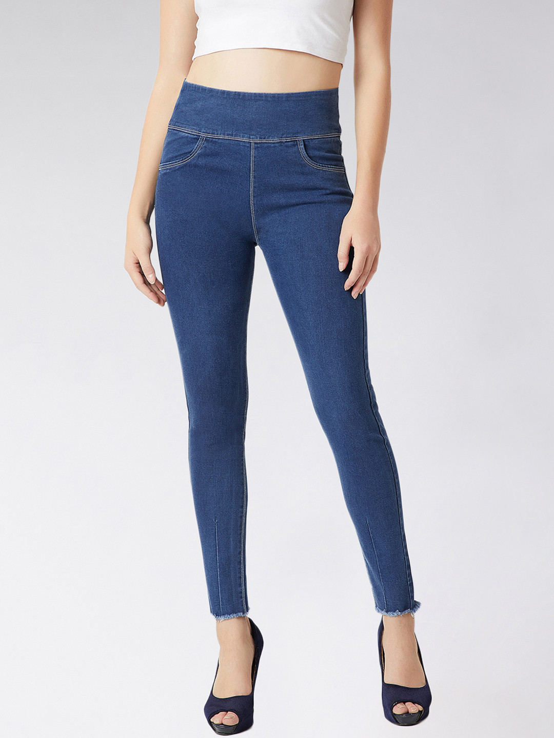 Miss Chase Women Blue High-Waist Skinny Fit Jeggings