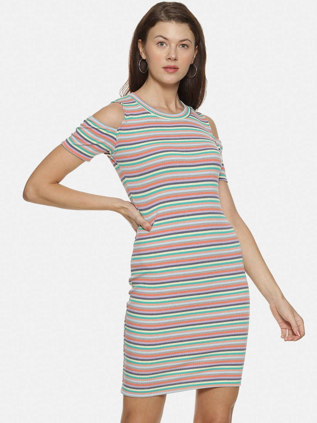 Campus Sutra Women Multicoloured Striped Bodycon Dress