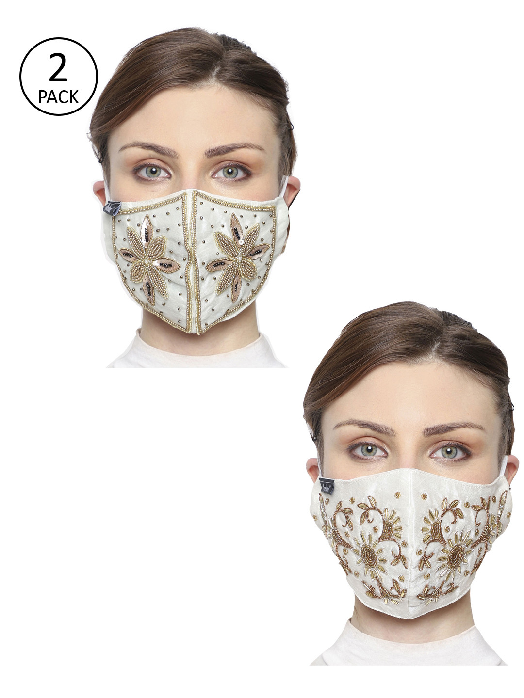 Anekaant Women Pack of 2 Multicolor 3-Ply Art Silk Embellished Cloth Mask