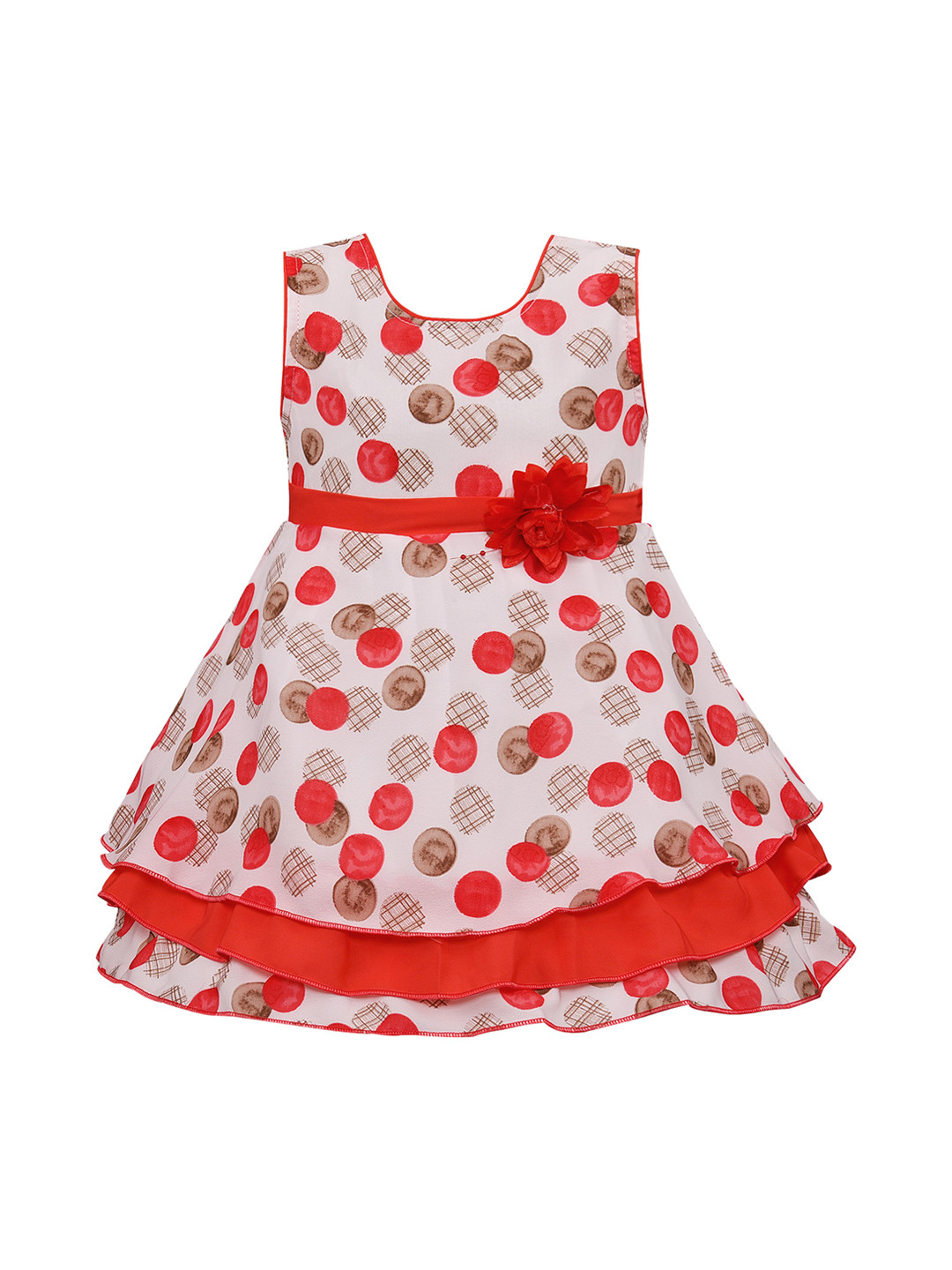 Wish Karo Girls Red & White Polka Dot Printed Fit and Flare Dress