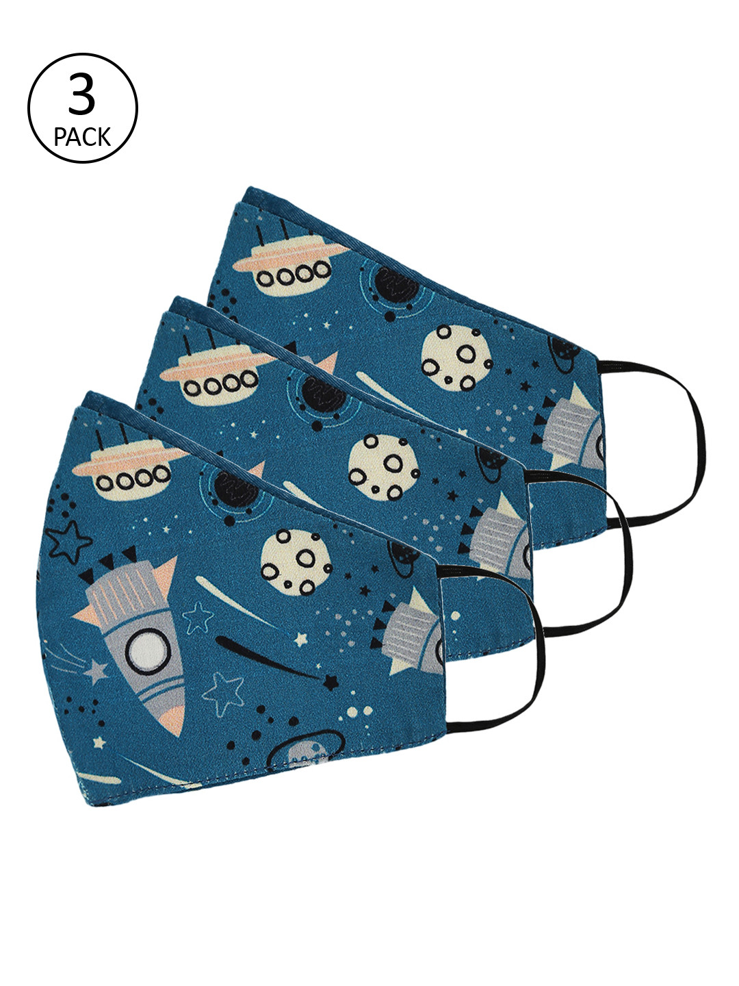 Tossido Unisex Pack Of 3 Blue 3 Ply Premium Cotton Printed Masks