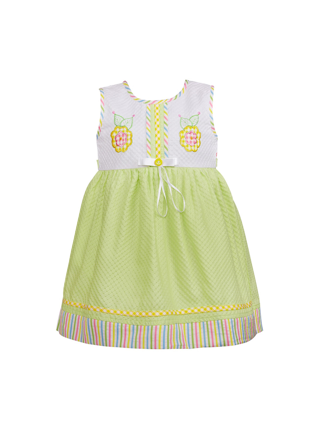 Wish Karo Girls Green & White Self Design Fit and Flare Dress