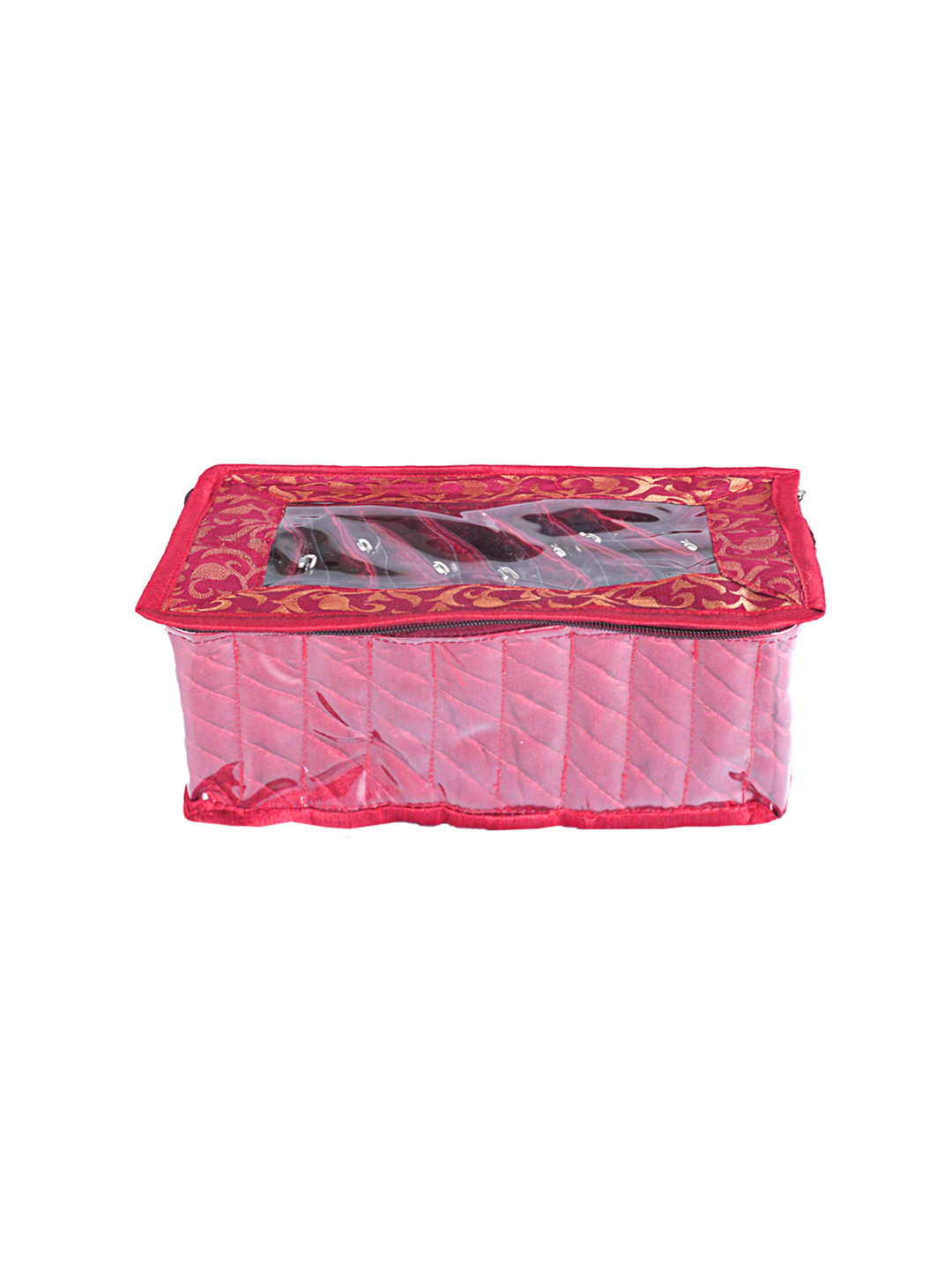 Kuber Industries Pink Solid Jewellery Organizer With 10 Pouches