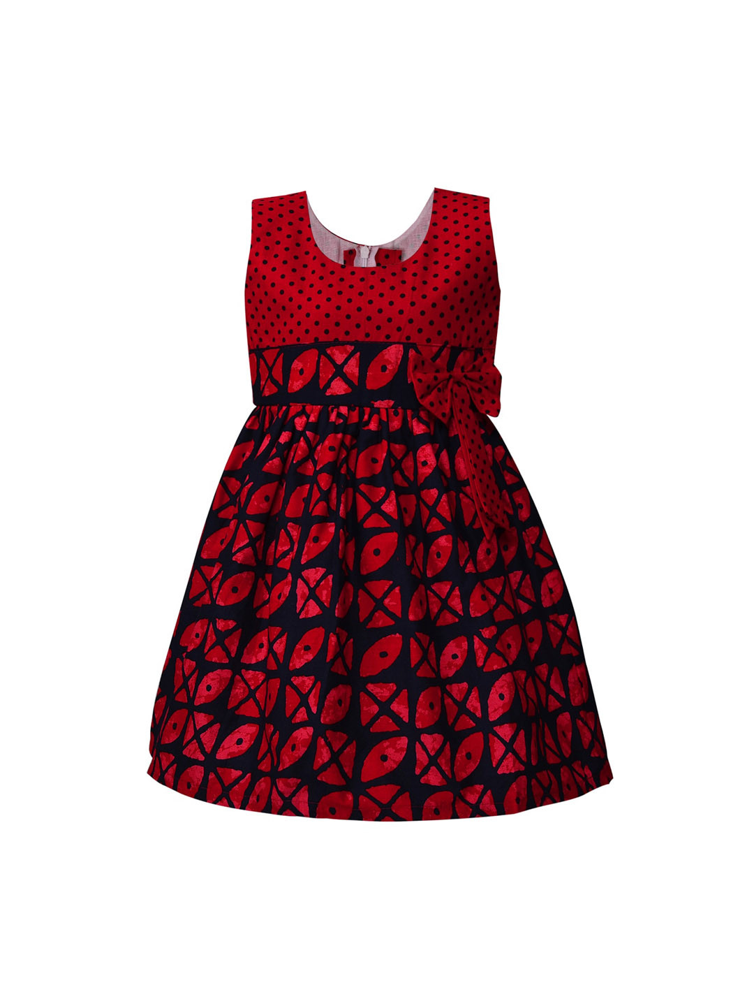 Wish Karo Girls Maroon & Black Printed Fit and Flare Dress