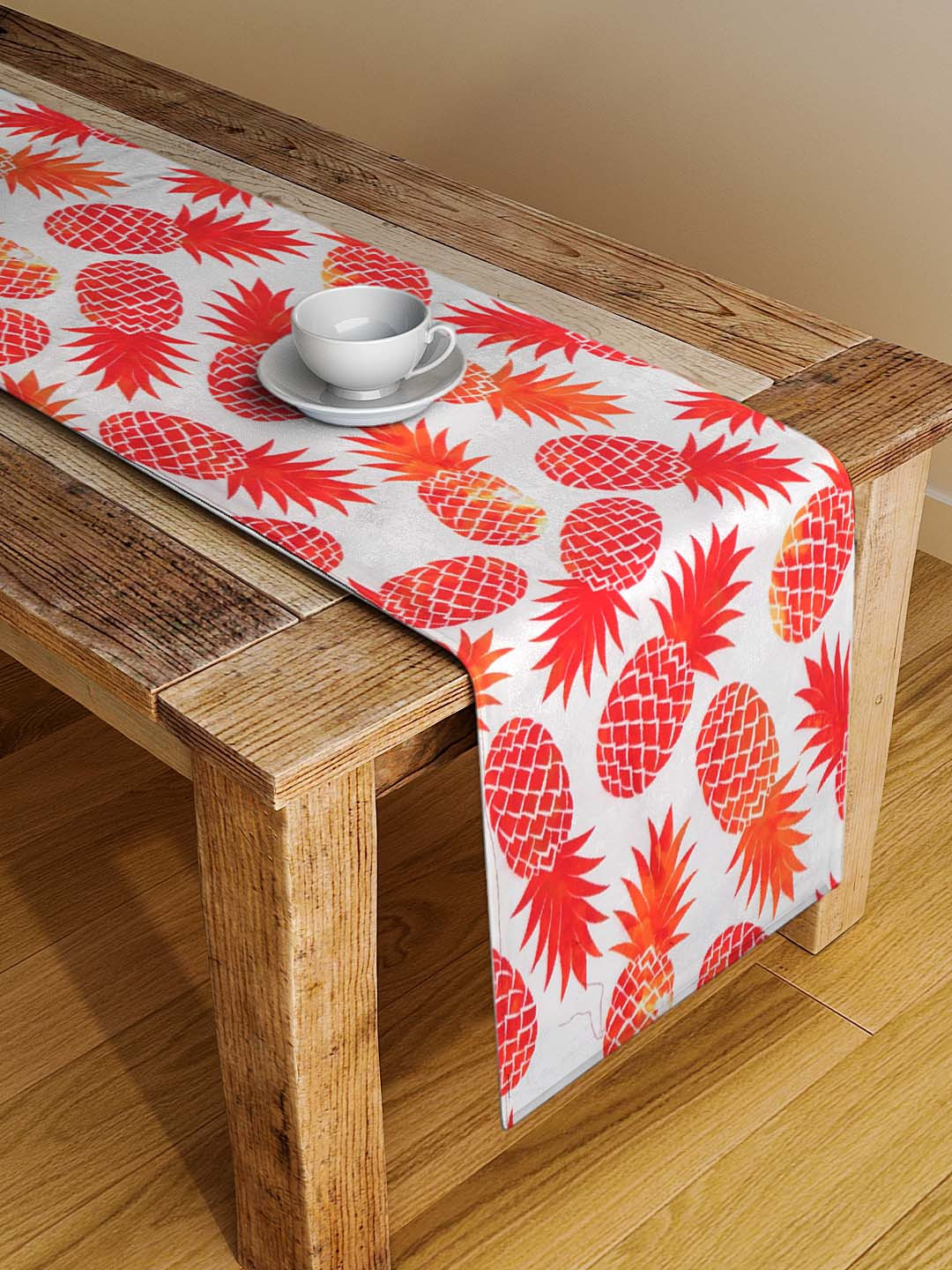 Alina decor Orange & White Pineapple Digital Printed Table Runner
