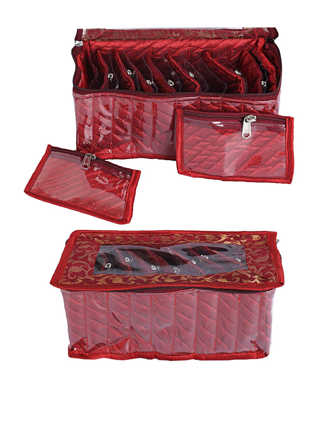 Kuber Industries Maroon Solid 2 Pieces Jewellery Organizers With 10 Pouches
