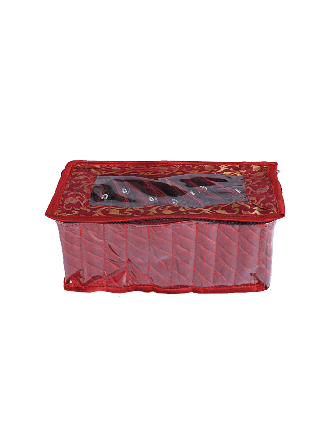 Kuber Industries Maroon Solid Jewellery Organizer With 10 Pouches