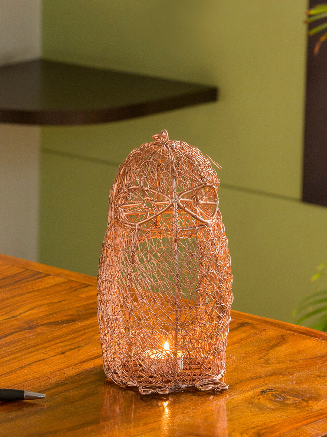 ExclusiveLane The Spectacled Owl Mesh Showpiece cum Hanging & Table Tea-Light Holder