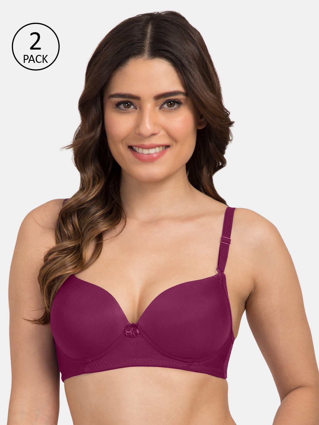 Tweens Purple Pack of 2 Solid Non-Wired Heavily Padded T-shirt Bra TW-1570-MG-2PC-30B