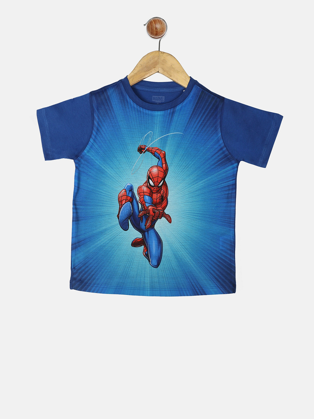 YK Marvel Boys Blue Avengers Spiderman Print Round Neck T-shirt