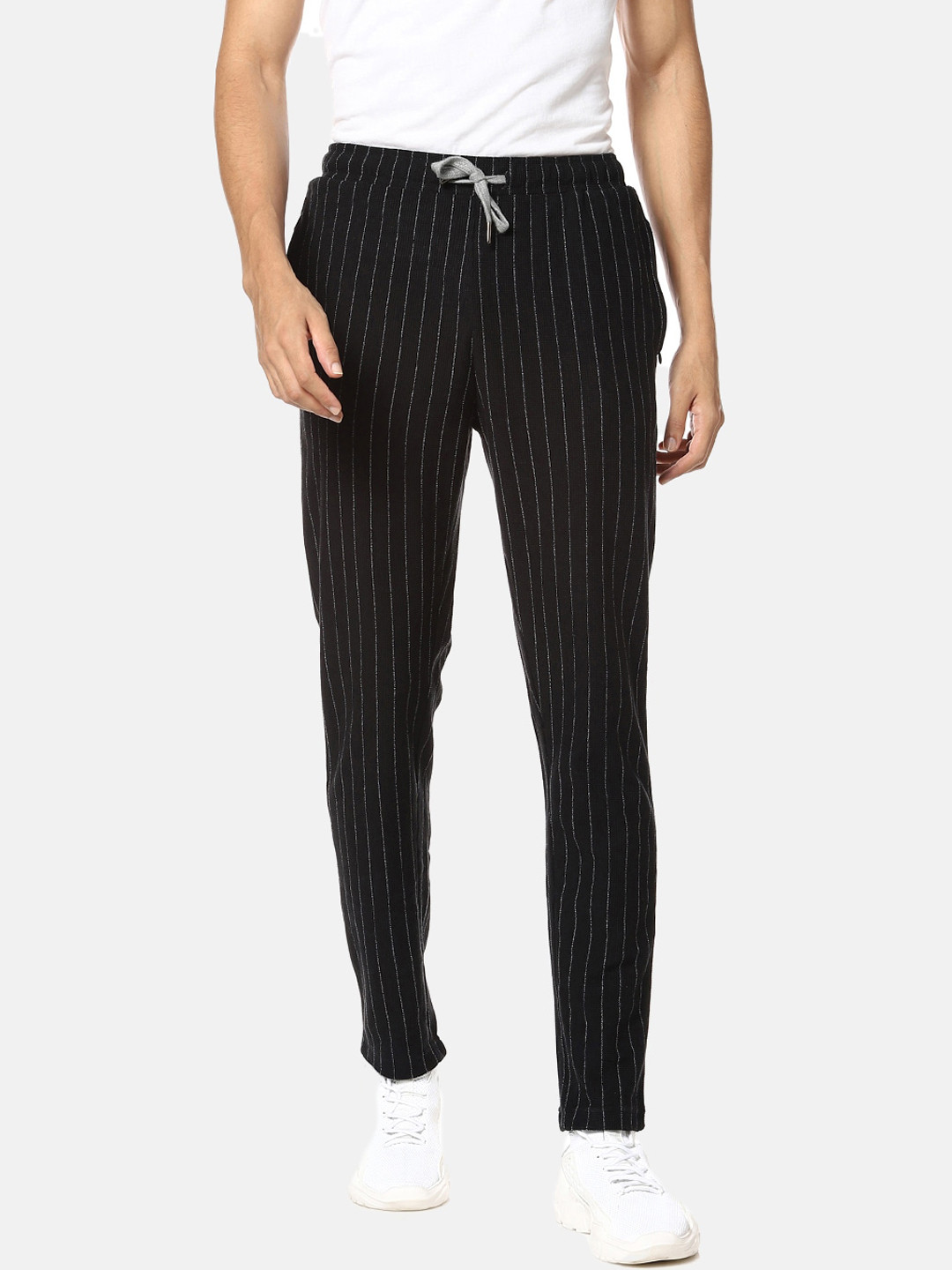 Campus Sutra Men Black Striped Track Pants