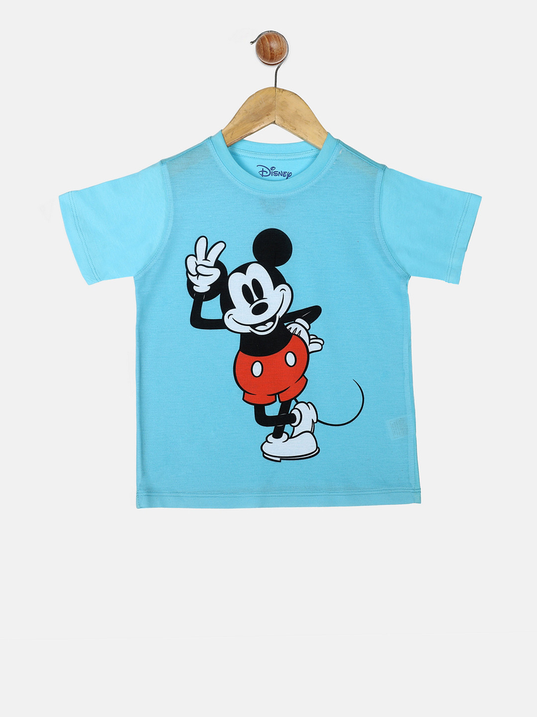 YK Disney Boys Blue & Black Mickey Mouse Print Round Neck T-shirt