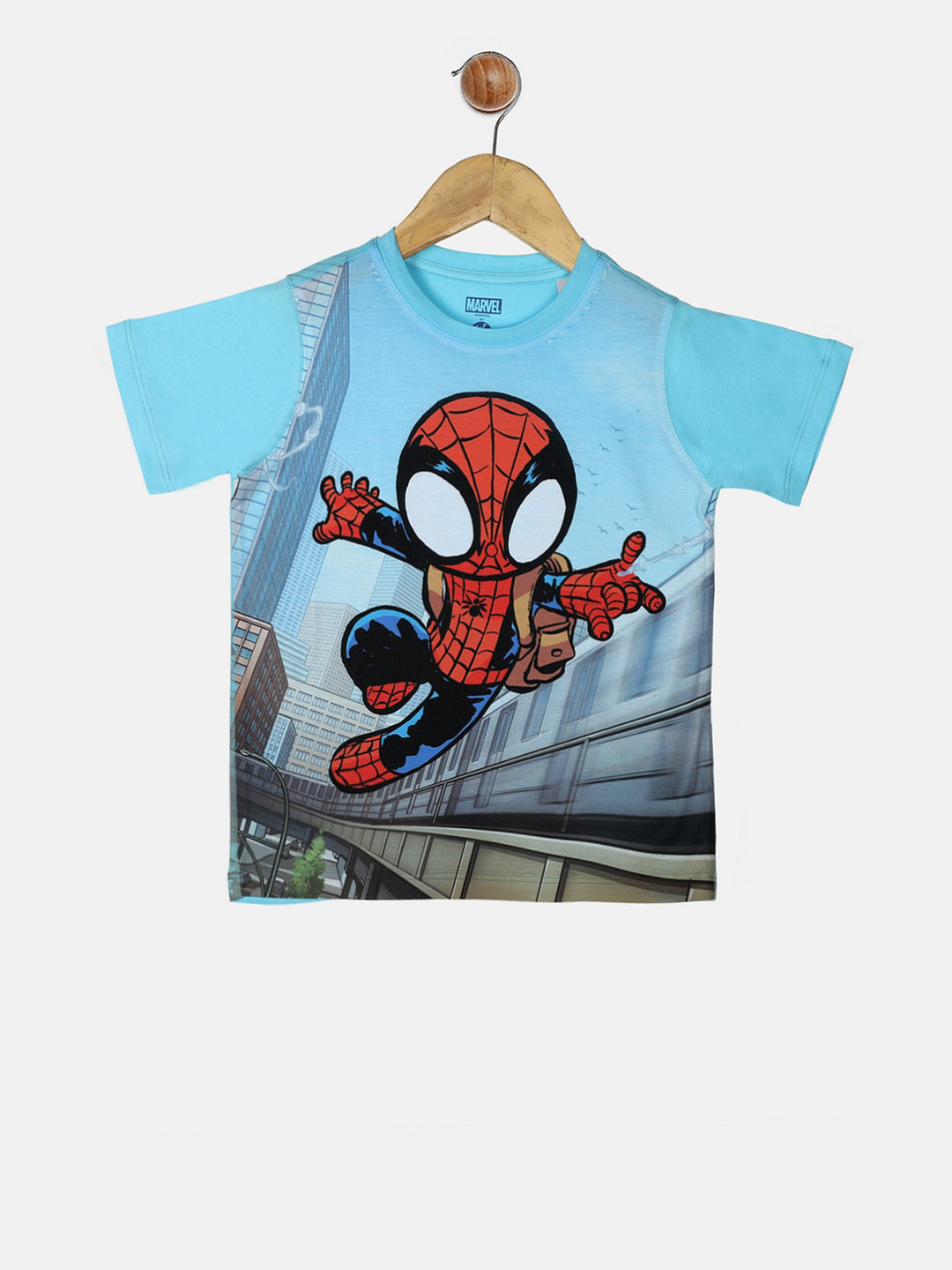 YK Marvel Boys Blue Avengers Spiderman Print Round Neck T-shirt