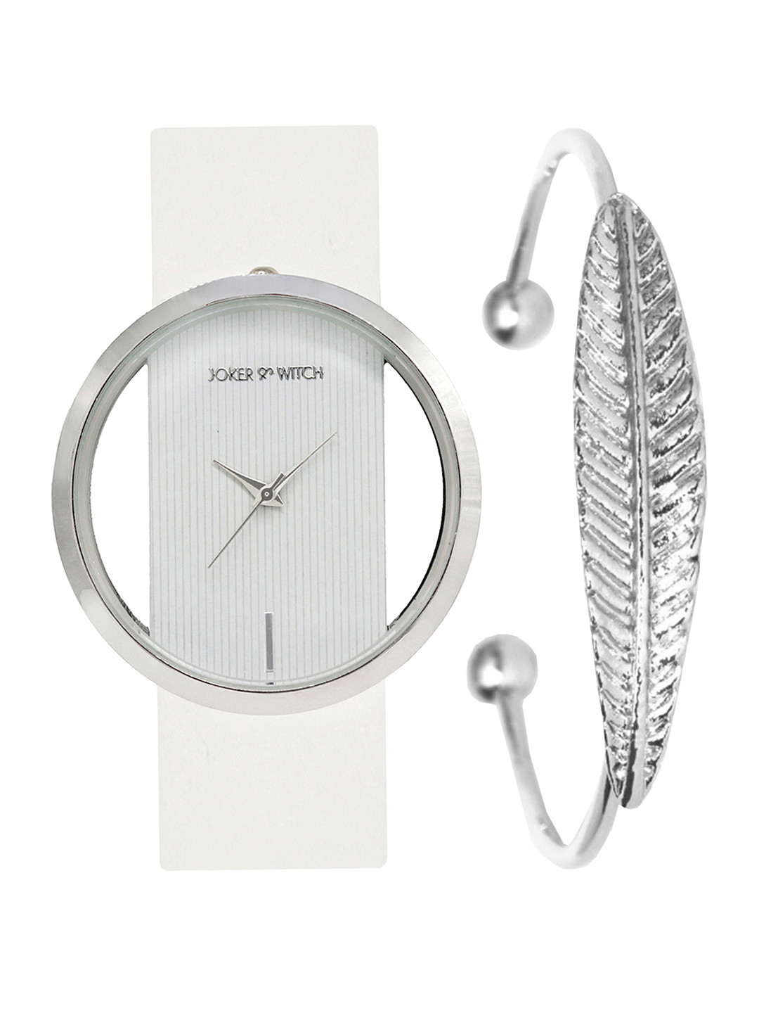 JOKER & WITCH Women White & Silver Minimal Watch & Bracelet Stack JWBS86